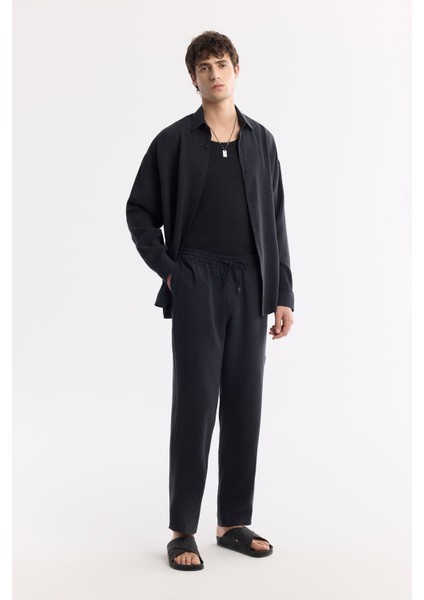 Erkek Siyah Relaxed Fit Beli Lastikli Bağcıklı Soft Touch Pantolon A51Y3031