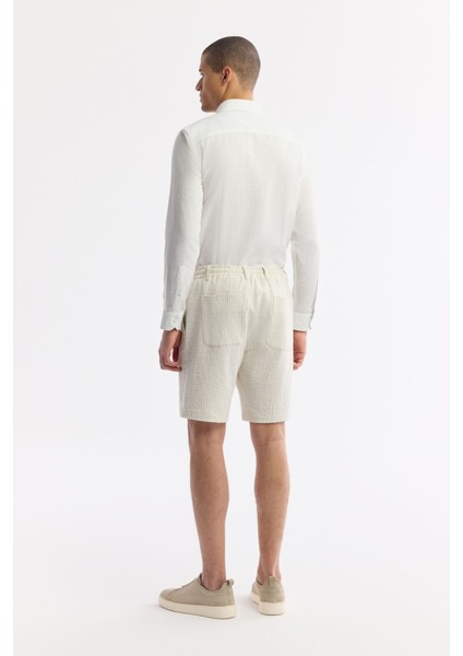 Erkek Bej Beli Lastikli Bağcıklı Gofreli Pamuklu Relaxed Fit Şort A51Y3704 modelleri
