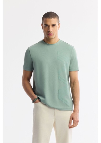 Erkek Nil Yeşili Regular Fit Bisiklet Yaka Puff Print T-Shirt A51Y1004