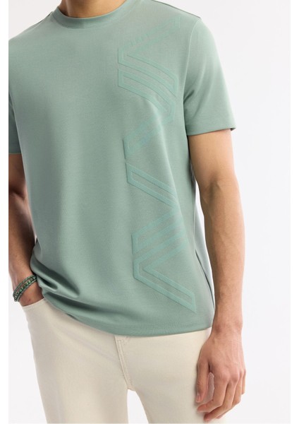 Erkek Nil Yeşili Regular Fit Bisiklet Yaka Puff Print T-Shirt A51Y1004