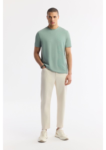 Erkek Nil Yeşili Regular Fit Bisiklet Yaka Puff Print T-Shirt A51Y1004