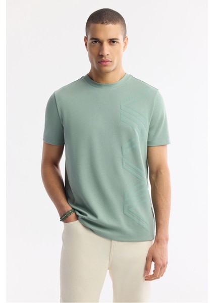 Erkek Nil Yeşili Regular Fit Bisiklet Yaka Puff Print T-Shirt A51Y1004