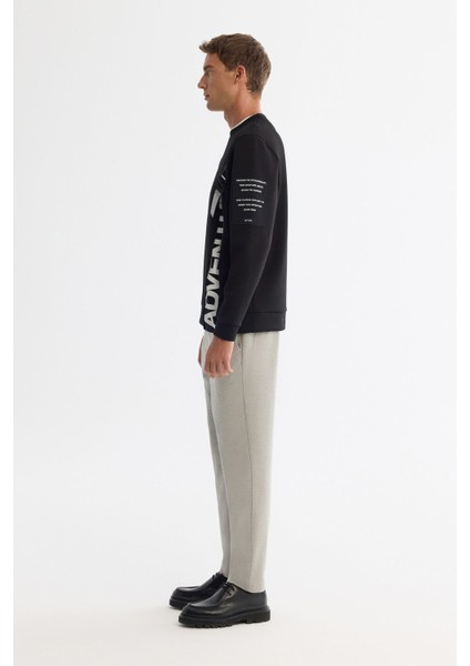 Erkek Siyah Bisiklet Yaka Pamuklu Baskılı Elastan Sweatshirt A42Y1246 modelleri