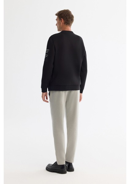 Erkek Siyah Bisiklet Yaka Pamuklu Baskılı Elastan Sweatshirt A42Y1246 fırsatları