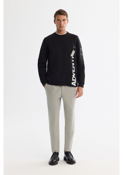 Erkek Siyah Bisiklet Yaka Pamuklu Baskılı Elastan Sweatshirt A42Y1246 indirimleri