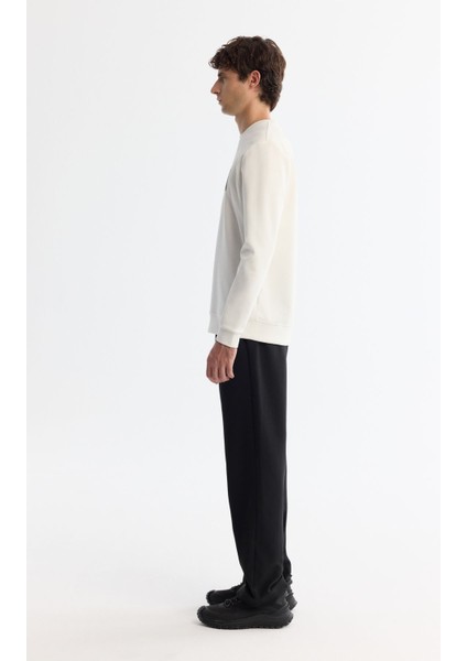 Erkek Ekru Bisiklet Yaka Pamuklu Baskılı Elastan Sweatshirt A42y1286 modelleri