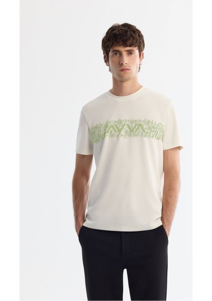Erkek Ekru Bisiklet Yaka İnterlok Elastan T-Shirt A42Y1005