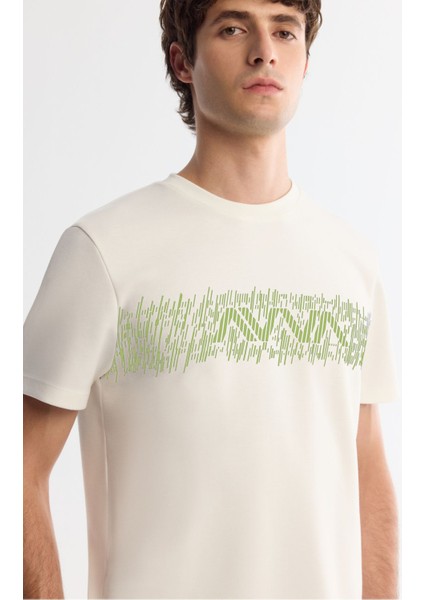 Erkek Ekru Bisiklet Yaka İnterlok Elastan T-Shirt A42Y1005