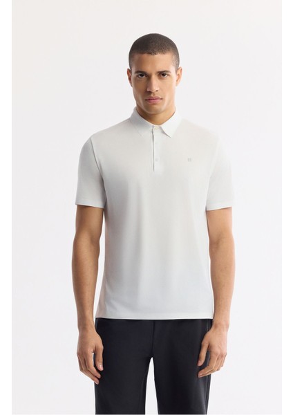 Erkek Beyaz Kırılmaz Polo Yaka Magnet Düğme Teknik Kumaş T-Shirt A51Y1155