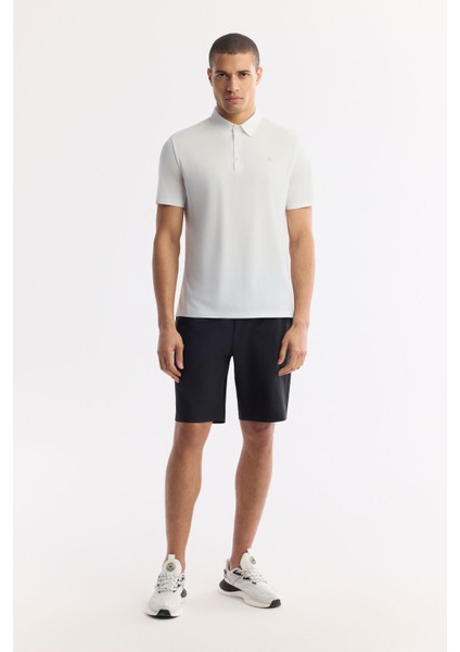 Erkek Beyaz Kırılmaz Polo Yaka Magnet Düğme Teknik Kumaş T-Shirt A51Y1155