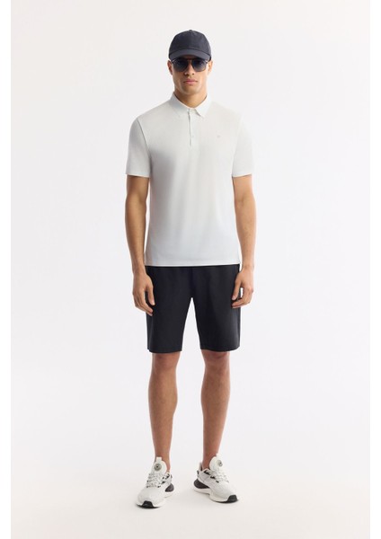Erkek Beyaz Kırılmaz Polo Yaka Magnet Düğme Teknik Kumaş T-Shirt A51Y1155