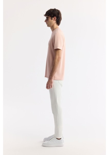 Erkek Pudra Regular Fit Bisiklet Yaka Baskılı Bi Stretch İnterlok T-Shirt A51Y1131