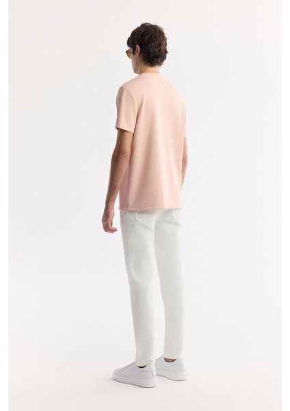 Erkek Pudra Regular Fit Bisiklet Yaka Baskılı Bi Stretch İnterlok T-Shirt A51Y1131