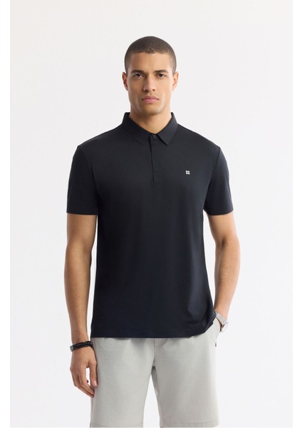 Erkek Siyah Kırılmaz Polo Yaka Magnet Düğme Teknik Kumaş T-Shirt A51Y1155