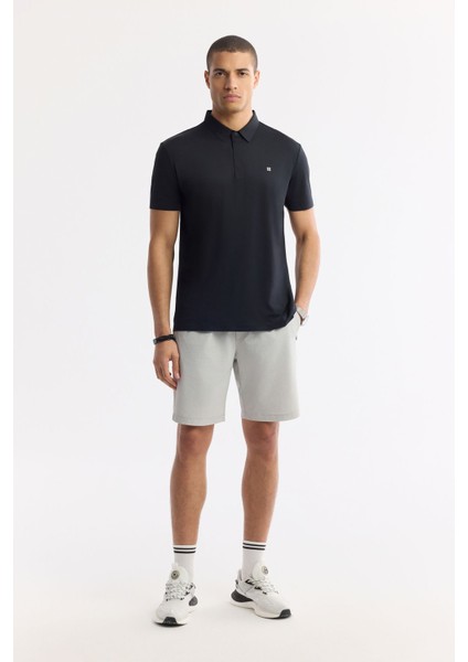 Erkek Siyah Kırılmaz Polo Yaka Magnet Düğme Teknik Kumaş T-Shirt A51Y1155