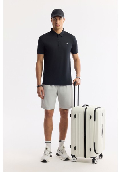 Erkek Siyah Kırılmaz Polo Yaka Magnet Düğme Teknik Kumaş T-Shirt A51Y1155