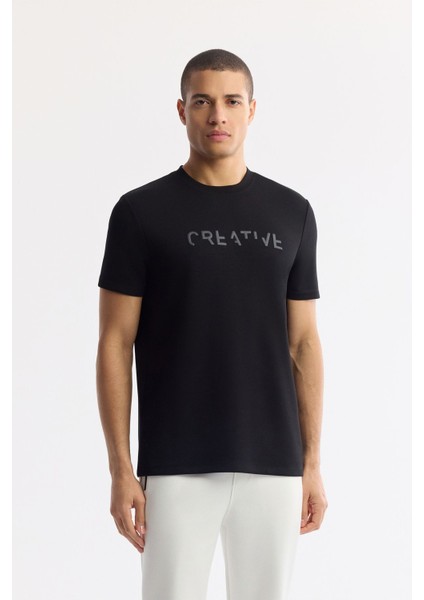 Erkek Siyah Regular Fit Bisiklet Yaka Baskılı Bi Stretch İnterlok T-Shirt A51Y1131