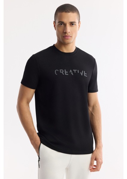 Erkek Siyah Regular Fit Bisiklet Yaka Baskılı Bi Stretch İnterlok T-Shirt A51Y1131