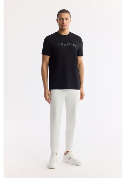 Erkek Siyah Regular Fit Bisiklet Yaka Baskılı Bi Stretch İnterlok T-Shirt A51Y1131
