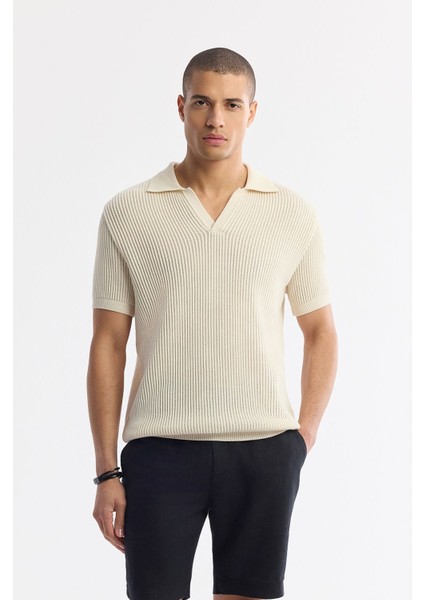 Erkek Bej %100 Pamuk Polo Yaka Düğmesiz Ajurlu Triko T-shirt A51y5166 fiyatları