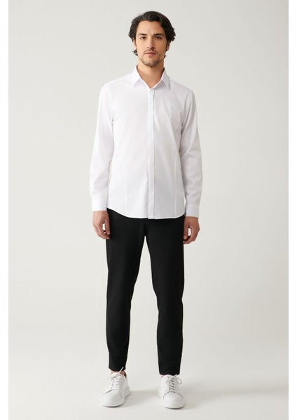 Erkek Beyaz Slim Fit %100 Pamuk Klasik Yaka Saten Gömlek B002002 indirimleri