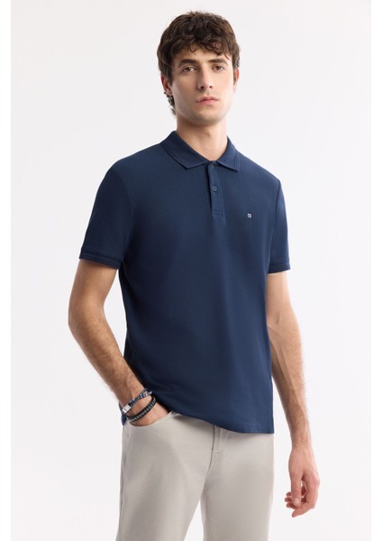 Erkek Lacivert Regular Fit %100 Pamuk Hızlı Kuruyan Kıvrılmayan Polo Yaka T-Shirt B001032