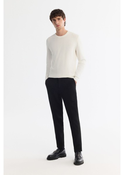Erkek Ekru Bisiklet Yaka Jakarlı Rayon Triko Kazak A42y5072