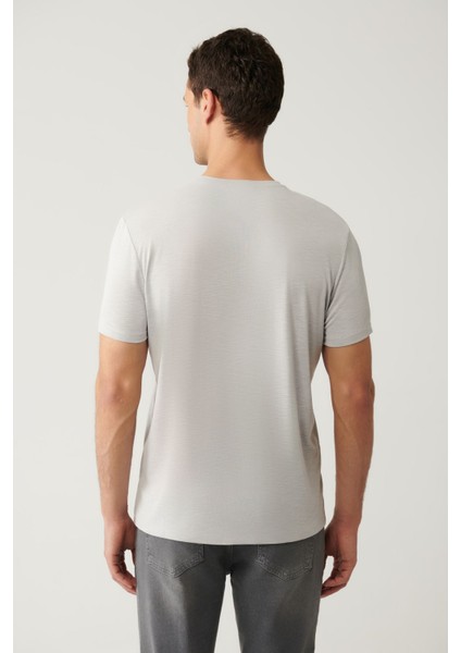 Erkek Açık Gri Bisiklet Yaka Baskılı Soft Touch T-Shirt A41Y1131