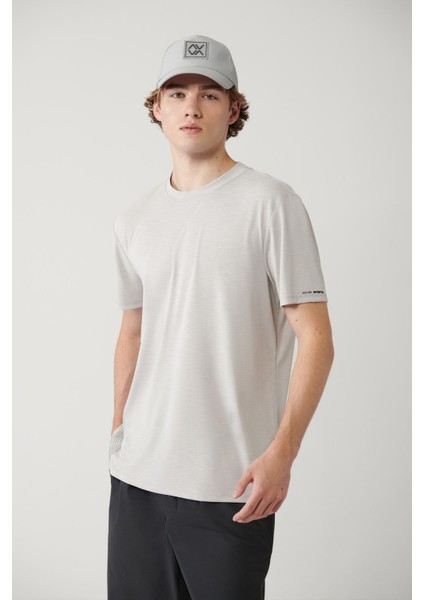 Erkek Gri Bisiklet Yaka Baskılı Soft Touch T-Shirt A41Y1032