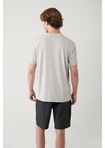 Erkek Gri Bisiklet Yaka Baskılı Soft Touch T-Shirt A41Y1032