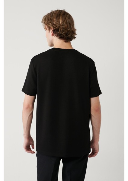 Erkek Siyah Bisiklet Yaka Baskılı Interlok T-shirt A41y1132 fırsatları