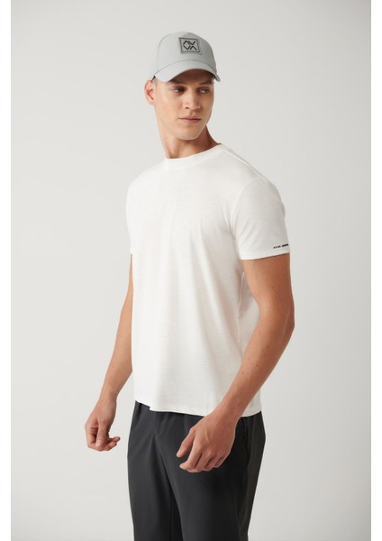 Erkek Beyaz Bisiklet Yaka Baskılı Soft Touch T-shirt A41y1032