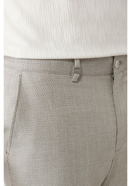 Erkek Gri Relaxed Fit Yandan Cepli Keten Karışımlı Lightweight Takım Elbise Pantolonu A41y3229