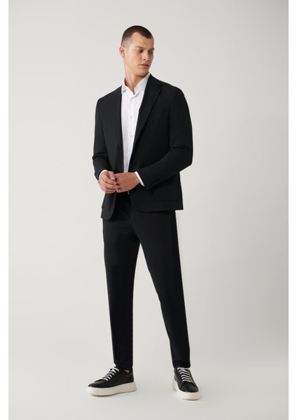 Erkek Siyah Slim Fit Yandan Cepli Su Itici Bi Stretch Kumaş Lightweight Takım Elbise Pantolonu A41y3