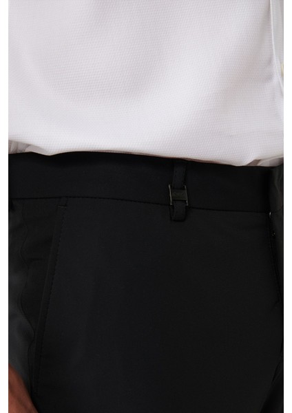 Erkek Siyah Slim Fit Yandan Cepli Su Itici Bi Stretch Kumaş Lightweight Takım Elbise Pantolonu A41y3
