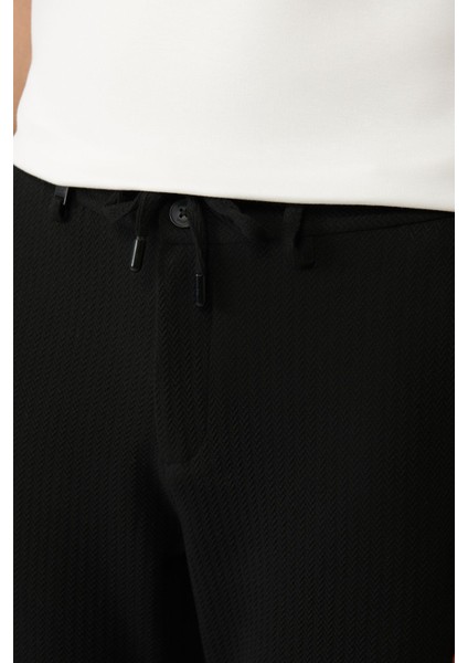 Erkek Siyah Relaxed Fit Beli Lastikli ve Bağcıklı Bi Stretch Pantolon A41Y3232