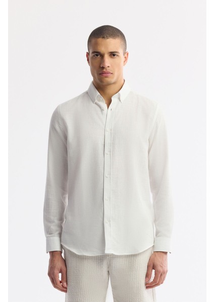 Erkek Bej Beli Lastikli Bağcıklı Gofreli Pamuklu Relaxed Fit Şort A51Y3704