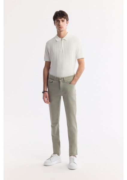 Erkek Haki Slim Fit Akar Boya Jean Pantolon A51y3515