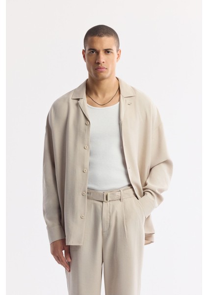 Erkek Bej Baggy Fit Klasik Bel Önü Toka Detaylı Modal Karışımlı Pantolon A51y3033