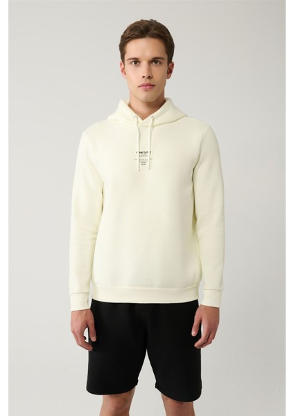 Erkek Ekru Kapüşonlu 3 Iplik Şardonlu Baskılı Sweatshirt A41y1247 modelleri
