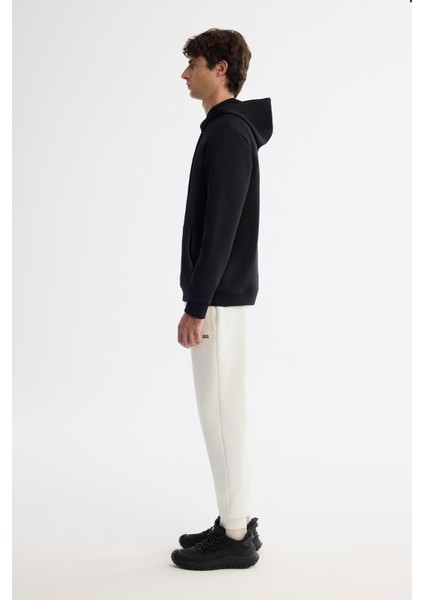Erkek Siyah Kapüşonlu Pamuklu Baskılı Elastan Sweatshirt A42Y1324