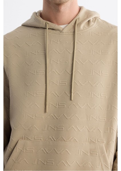 Erkek Bej Kapüşonlu Baskılı Elastan Sweatshirt A42y1332 modelleri