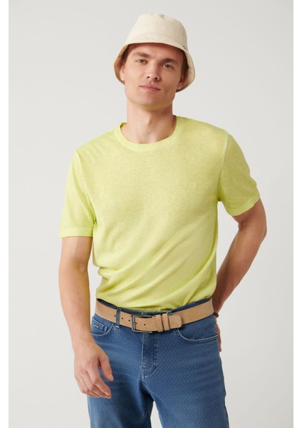 Erkek Neon Yeşil Bisiklet Yaka Garment Dyed T-shirt A41y5074