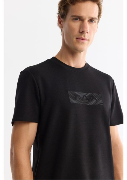 Erkek Siyah Bisiklet Yaka Baskılı Elastan T-shirt A42y1007 fiyatları