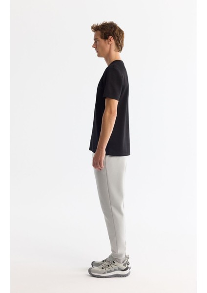 Erkek Siyah Bisiklet Yaka Baskılı Elastan T-shirt A42y1007 modelleri