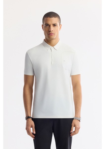 Erkek Beyaz Kırılmaz Polo Yaka Magnet Düğme Teknik Kumaş T-Shirt A51Y1156