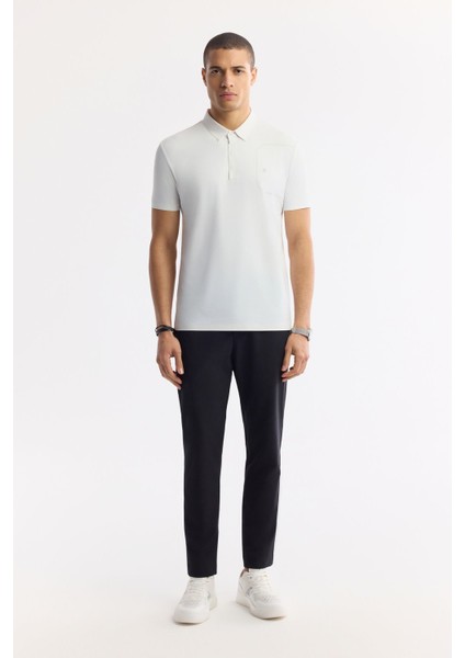 Erkek Beyaz Kırılmaz Polo Yaka Magnet Düğme Teknik Kumaş T-Shirt A51Y1156