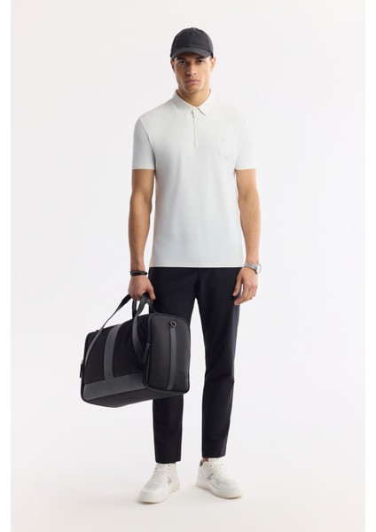Erkek Beyaz Kırılmaz Polo Yaka Magnet Düğme Teknik Kumaş T-Shirt A51Y1156