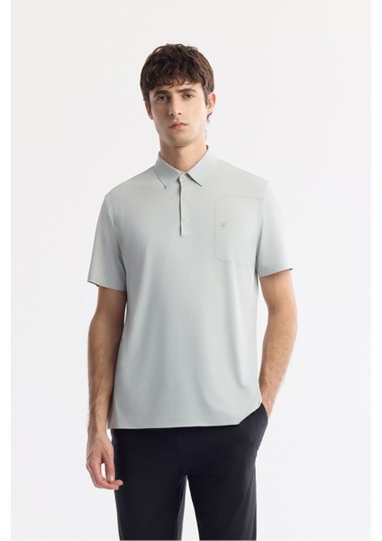 Erkek Gri Kırılmaz Polo Yaka Magnet Düğme Teknik Kumaş T-Shirt A51Y1156