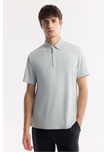Erkek Gri Kırılmaz Polo Yaka Magnet Düğme Teknik Kumaş T-Shirt A51Y1156